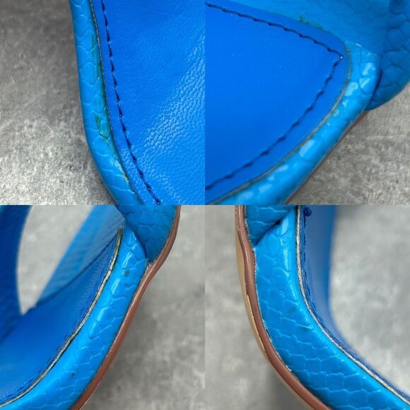 Simmi London Blue Eloise Wrap Ankle Gold Heel Sandal Size 6 Square Toe Stiletto - Picture 11 of 12